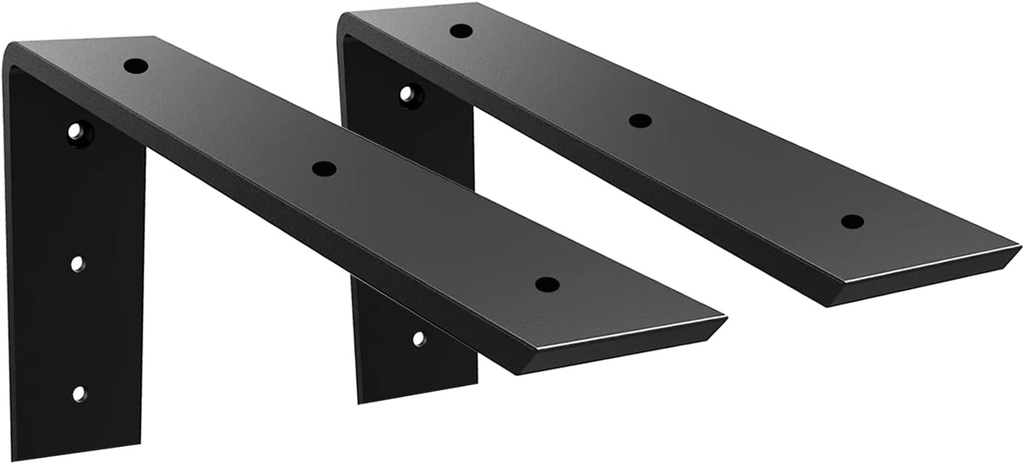 WINKER Countertop Support Bracket 2 Pack Heavy Duty 3/8" Thick Hidden L Shelf Bracket 12" x 6" x 2.5" Metal Corbels for Quartz/Granite/Wood/Concrete/Laminate Countertops, Black