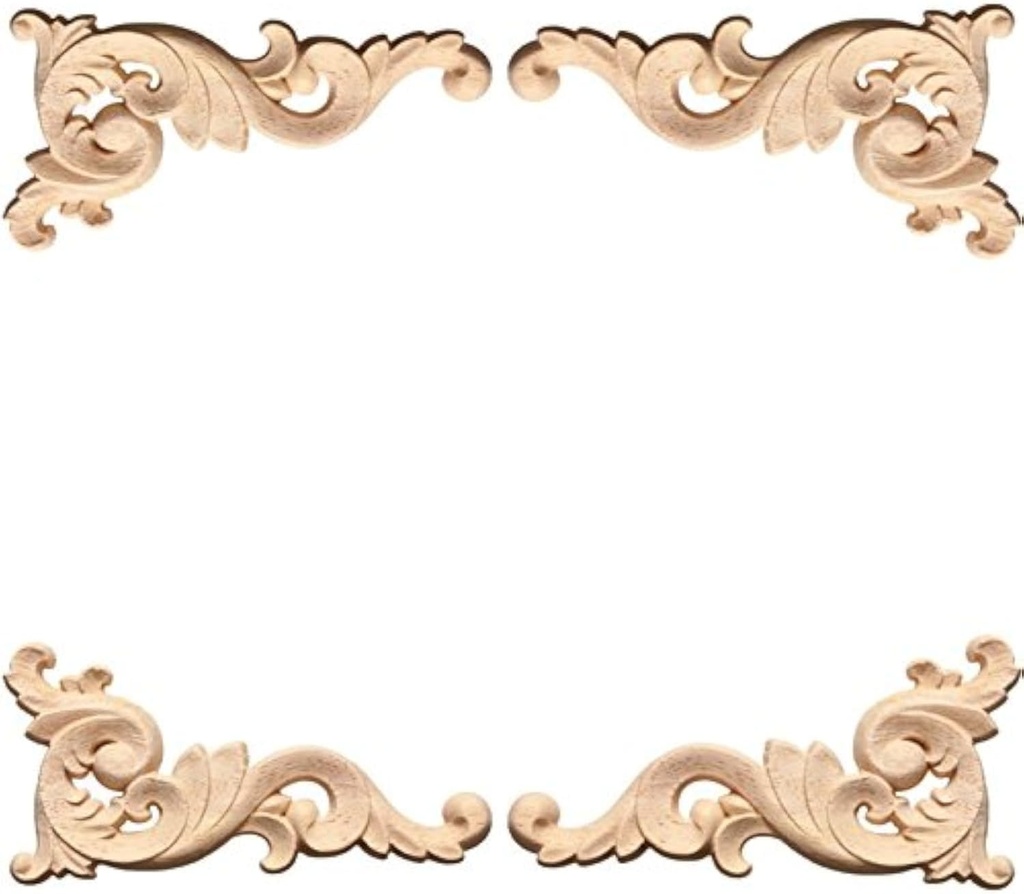 4pcs Wood Carved Corner Onlay Applique Woodcarving Decal Door Cabinet Frame Corner Onlay Unpainted Furniture-J202