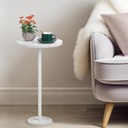 OYEAL Drink Side Table Outdoor Small Round Pedestal Table with Marble Base White Cocktail Coffee Table for Patio Sofa Couch Chair, White, 12.6" L x 12.6" W x 24.6" H