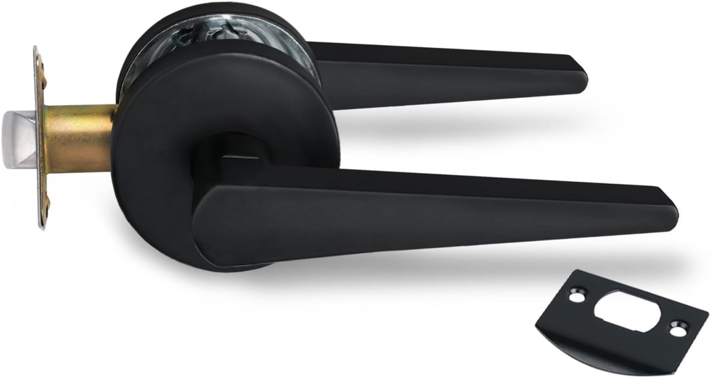 Solid Door Lever Handle with Key-Less for Hall & Closet Door Passage Round Non-Locking Lever Set - Matte Black, MD8820-DB-PS-1P