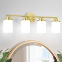Modern 4-Light Vanity Light Fixtures with Frosted Glass, Brushed Gold Bathroom Sconces Over Mirror