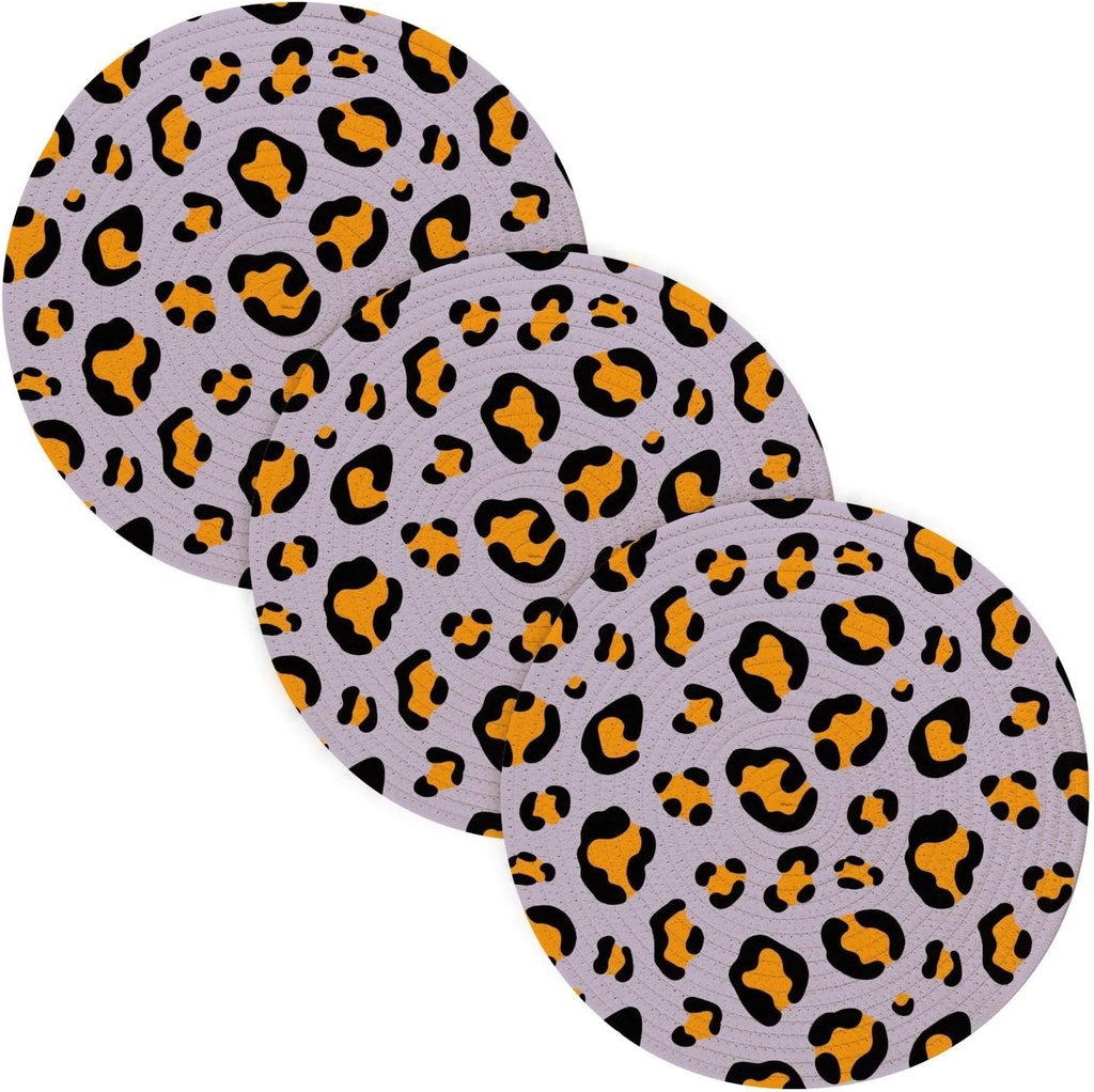 3 Pcs Absorb Water Potholders for Crock Pot Leopard Print Orange Purple 15in Polyester-Cotton Thread Weave Kitchen Countertop Protector accesorios para mesa de comedor