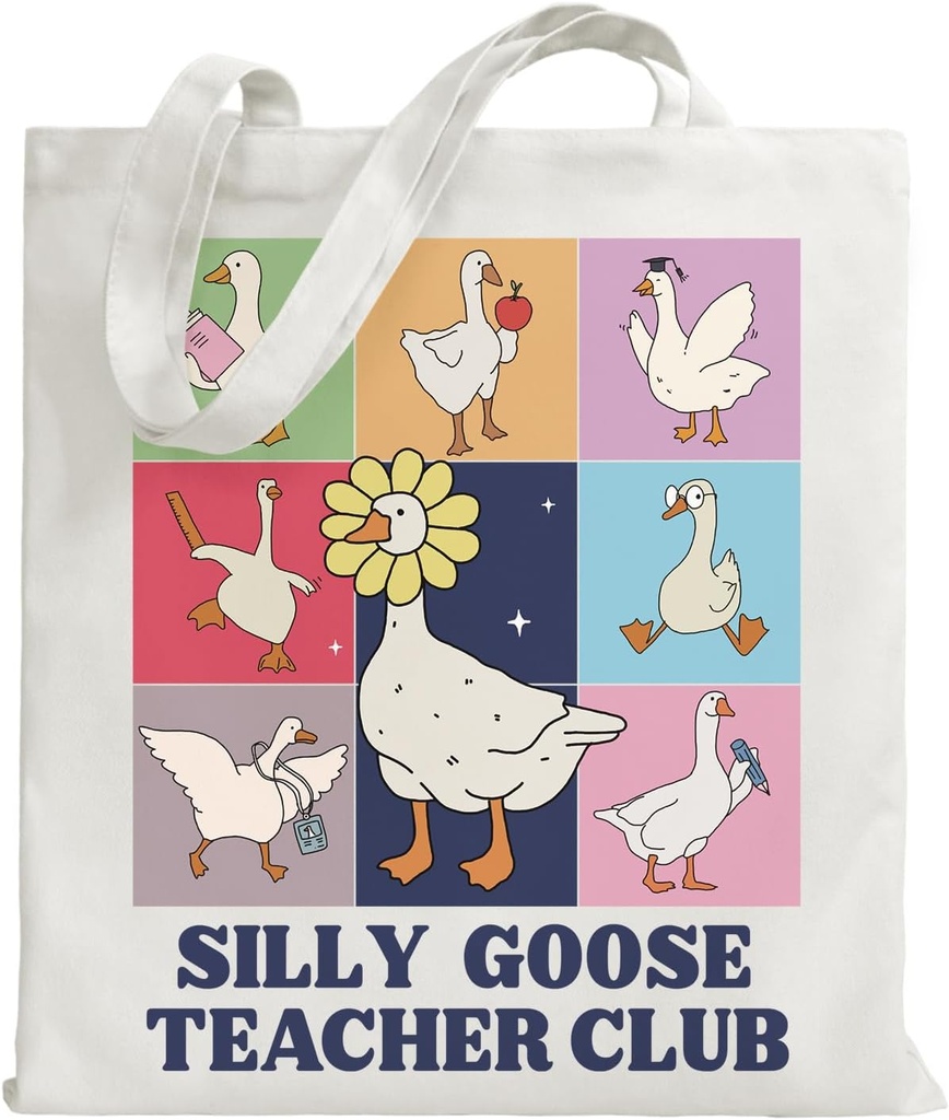 Cute Goose Canvas Tote Bag Gifts for Teacher, Thank You Gifts for Woman, Silly Goose Teacher Club