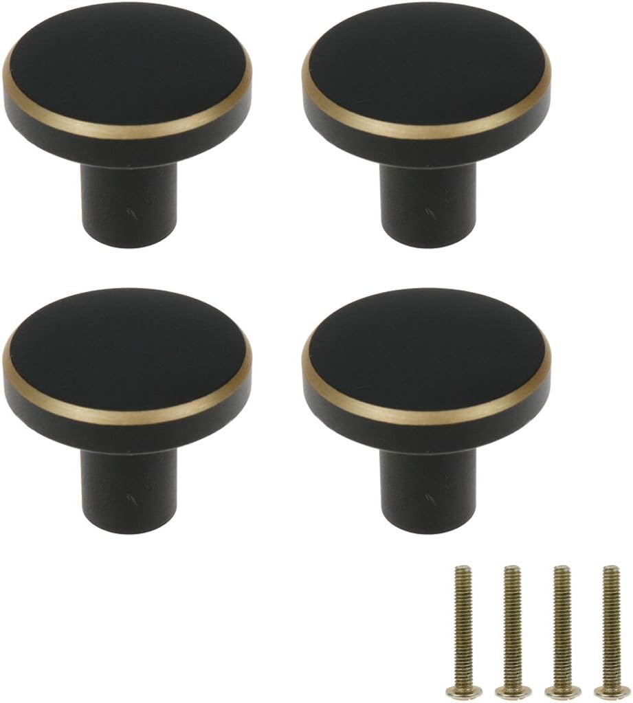 Mcredy Mini Cabinet Knobs Handles Round Black Kitchen Dresser Knobs Pulls 1x0.8 / 25x20 mm (DxH) Set of 4