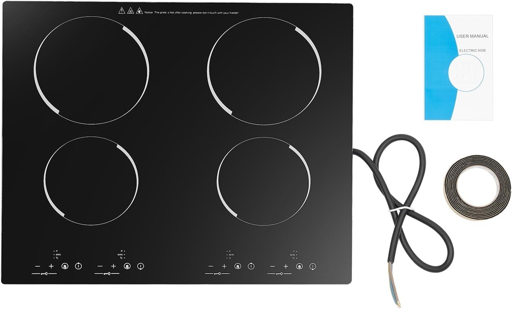 4 Burner Electric Cooktop, 23in 110v 3000W Portable Stove with LED Display, 9 Heating Level, Child Safety Lock and Timer, for Kitchen, Snack Bar, Hotel, Restaurant, Stewing, Frying, Boiling