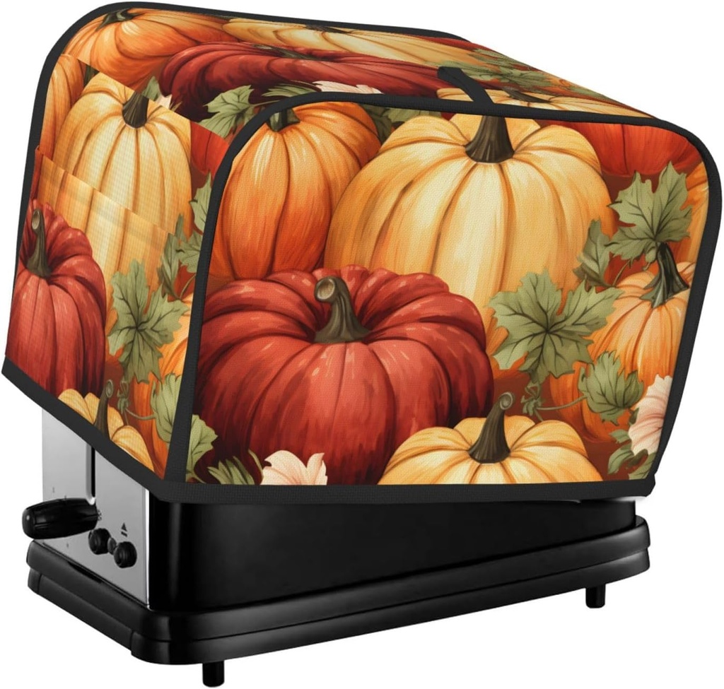Thanksgiving Harvest Pumpkins Toaster Cover 2 Slice Wide Slot Bread Machine Cover Fingerprint Protector Toaster Oven Cover Dustproof Kitchen Small Appliance Covers