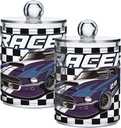 Acrylic Plastic Clear Jar with Lid, Blue Racer Car Black White Checkered Airtight Storage Jar 2 Pack Kitchen Storage Containers for Cookie Snack Candy