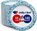 JOLLY CHEF 10 inch 140 Pack Disposable Paper Plates Heavy Duty Printed Paper Plates for Everyday Use, Soak Proof, Cut Proof