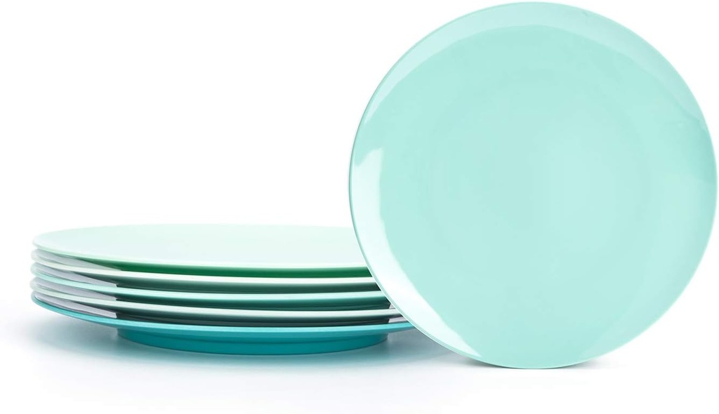 KX-WARE Melamine Plates, 10.5-inch Dinner Plates Set of 6 Cool Assorted Colors, 100% Melamine Dishwasher Safe BPA Free