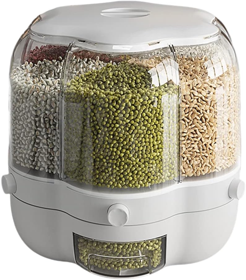Cereal Dispenser, 6.5 L 360° Rotation Food Dispenser, Cereal Dispenser, Sealed Grain Container with Removable Divider and Handle, Suitable for Storing Black Rice, Corn, Soybeans
