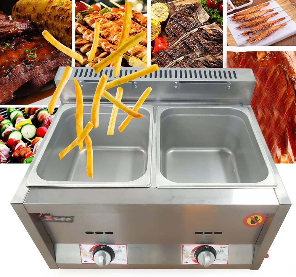 3.2 Gal Commercial Gas Deep Fryer with 2 Tank, Propane Deep Fryer/Countertop Propane Gas Fryer for Home Restaurants Chicken Wings Chips Frying (US Stock)