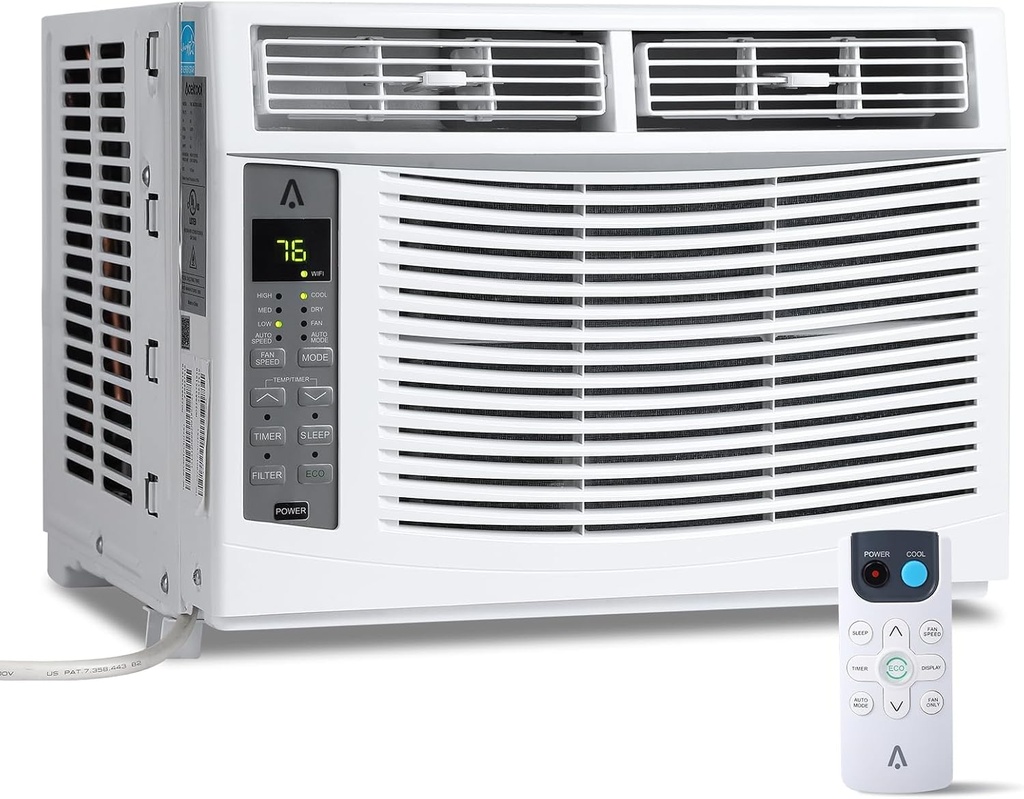 6000 BTU Window Air Conditioner, Cools up to 250 Sq. Ft., Energy Saving Window AC Unit with Remote & App Control & Timer Function & Easy Install Kit, Perfect for Small Bedroom, Living Room
