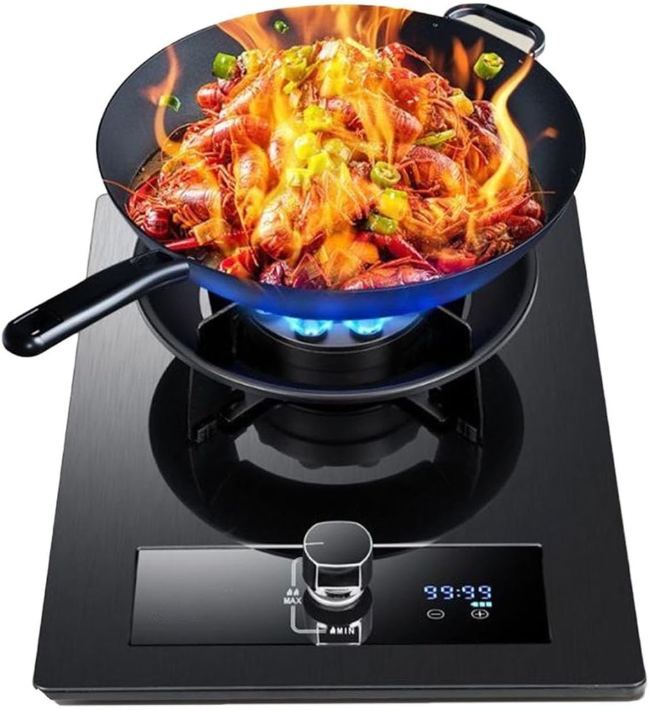 Gas Cooker 1 Burner,Countertop Stove 5.2KW,Tempered Glass Dining Table Cooking,with Flameout Protection and Timer,NG/LPG Gas Conversion(NG)