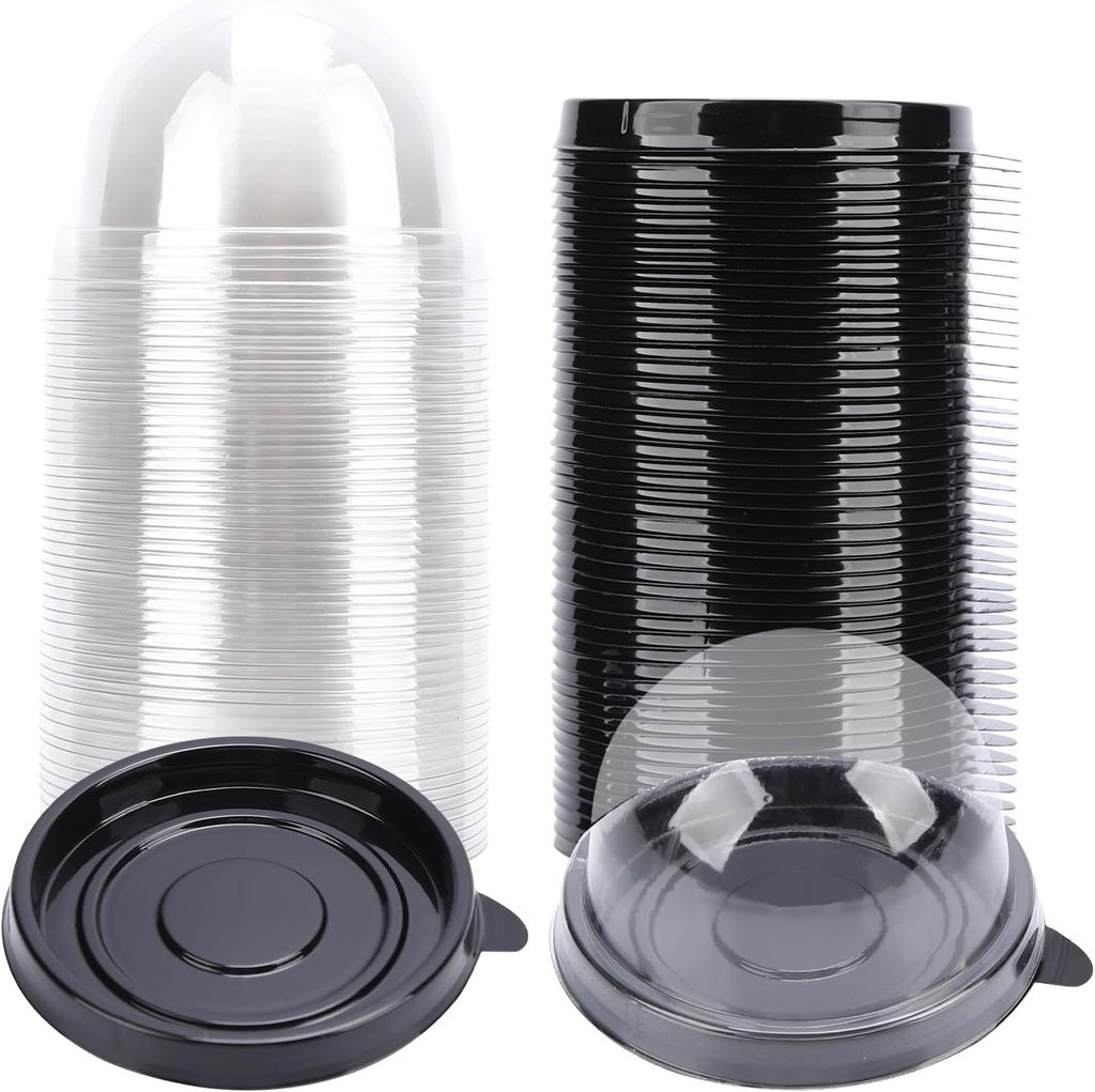 200 Pcs Clear Plastic Mini Cupcake Containers, Single Cupcake Boxes with Dome Lids, Disposable Muffin Pastry Dessert Holders for Wedding, Birthday, Party, and Bakery (Black)