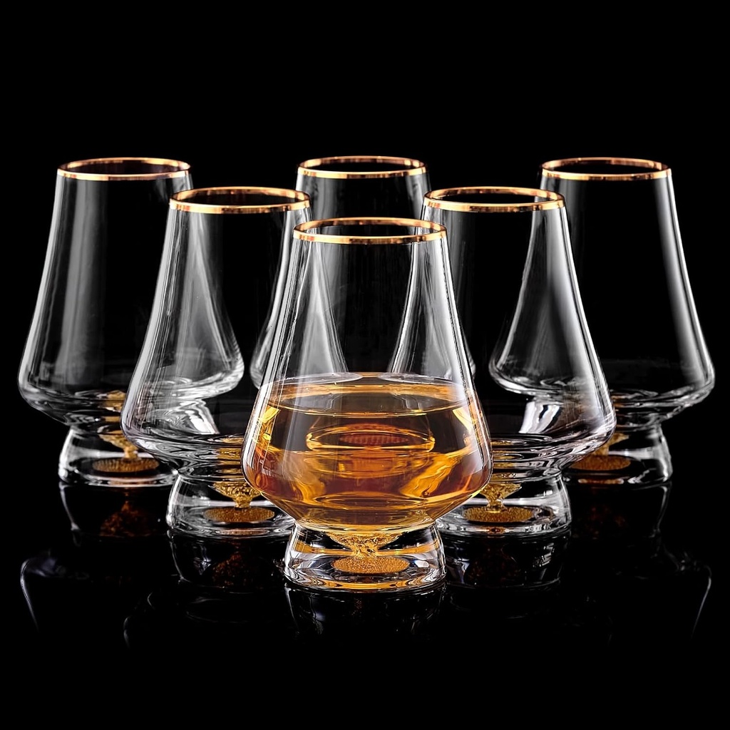 DUJUST Snifter Glasses Set of 6 (8oz), Crystal Whiskey Glasses with 24K Gold Leaf Flakes, Luxury Tasting Glasses for Brandy/Cognac/Bourbon/Tequila/Scotch, BPA-Free & Lead-Free