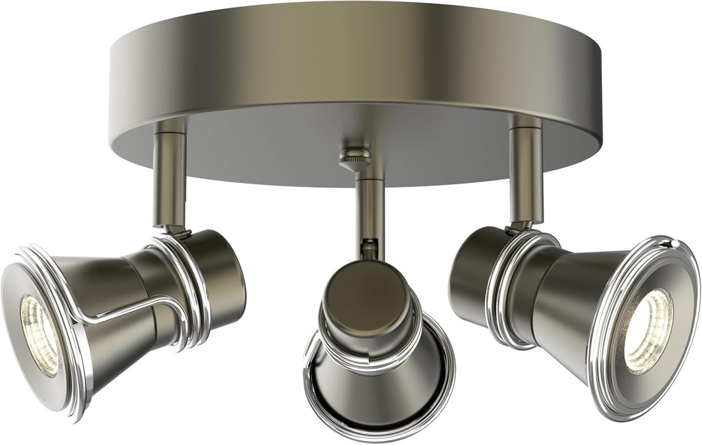 3-Light Dimmable LED Ceiling Spotlight, Industrial Gunmetal Finish Round Flush Mount Ceiling Light Fixture, Adjustable Heads with Directional Track Lighting (LED Bulbs Included)