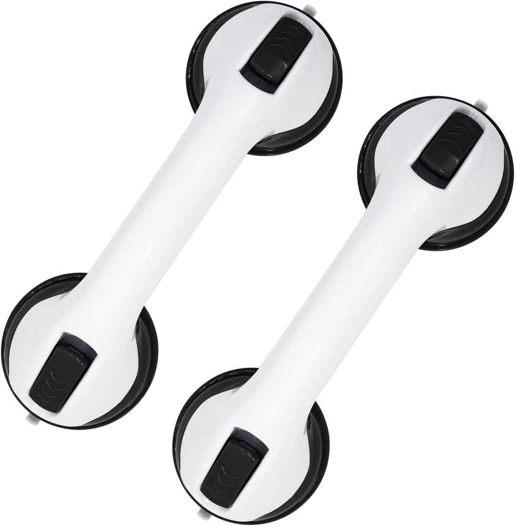 2-Pack Grab Bars for Bathtubs and Showers, 12 inch Shower Handle Suction Shower Bar, Safety Bars for Shower Chair, Bathroom Grab Bar for Senior，No Drilling Removable (Black, 12 inch)