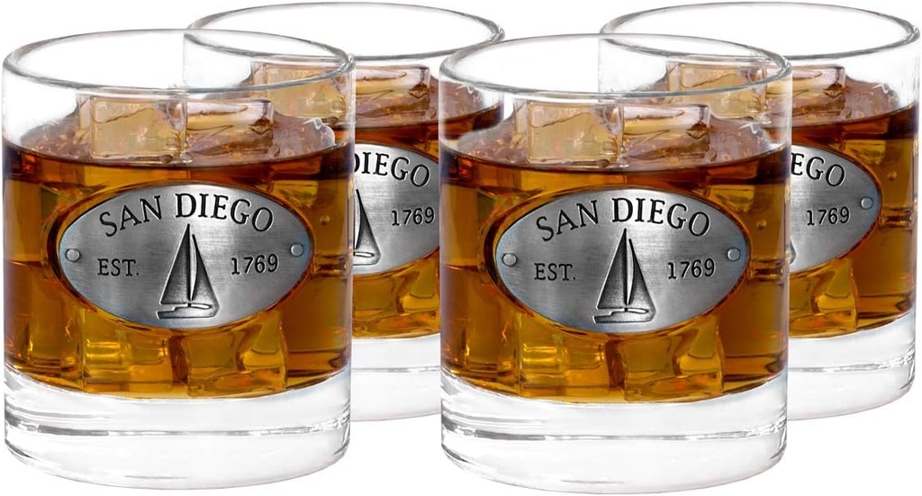 Americaware San Diego Etched Medallion Whiskey Glass, Set of 4