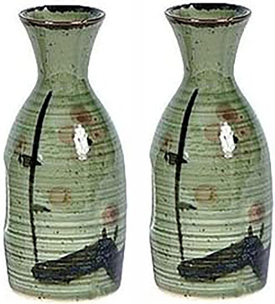JapanBargain 2727, Sake Bottles Authentic Japanese Saki Carafe Sake Decanter, Light Green Plum Blossom, 9.5 oz, Made in Japan, Set of 2