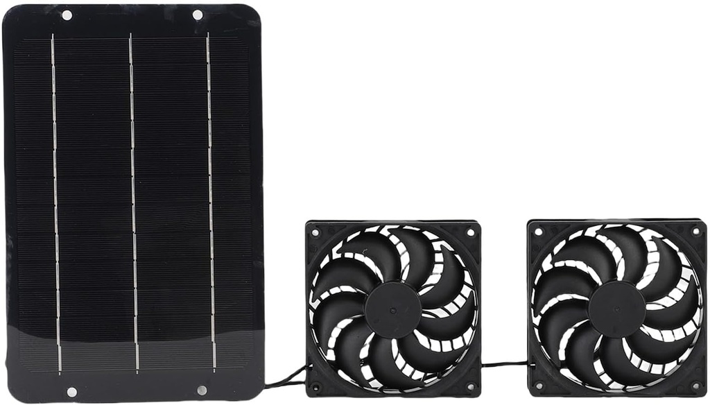 Solar Powered Dual Fan Kit, 6.7in Solar Panel Ventilation Fans Solar Panel Powered Exhaust Fans for Chicken Coops Dog Houses Sheds Outdoor Spaces