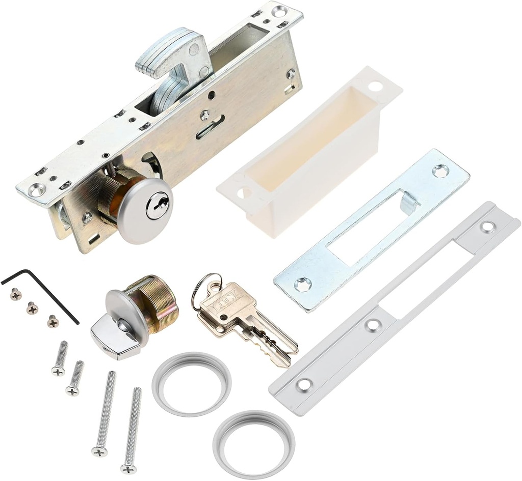 Storefront Door Mortise Lock Hook, Commercial Door Locks, Hook Deadbolt & Solid Brass Cylinder Combo with Key & Thumb Turn Key Knob for Storefront Entry Doors, 1-1/8" Backset