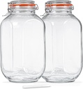 1 Gallon Square Glass Storage Jars with Airtight Lids, 2 Pack Large Glass Pickle Jars for Fermenting, Clear Glass Canister for Flour, Cookie, Candy, Kombucha, Sun tea(Extra Labels and Gasket)