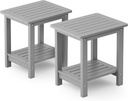 YEFU Outdoor Side Table for Patio: 16" HIPS Weather - Resistant Adirondack Tables Set of 2 - Small Square End Tables for Backyard Pool Porch Balcony - Indoor Outdoor Double Layer Table Grey