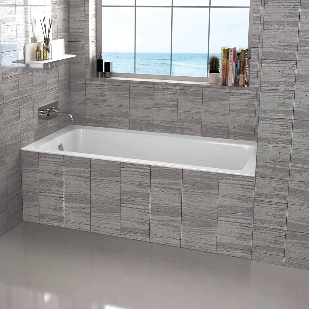 Fine Fixtures Tile-In White Soaking Bathtub, Built in tile flange Fiberglass Acrylic Material (60" x 32" x 19" Left)