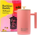Cute Pink French Press Coffee Maker - Colorful, Retro And Stylish Insulated Coffee Brewer - Large Size Brews 4 Cups