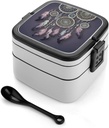 Dream Catcher Bento Box Adult Lunch Box All-in-One Lunch Containers with Removable Compartments Double Layer Bento Lunch Box with Spoon And Handle Stackable Lunchbox