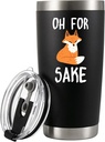 Panvola Oh For Fox Sake Travel Mug Funny Sarcastic Gifts For Coworker Office Gifts Fox Lover Sarcasm Joke Humor Vacuum Insulated Tumbler Stainless Steel With Removable Lid and Straw (Black, 20 oz)