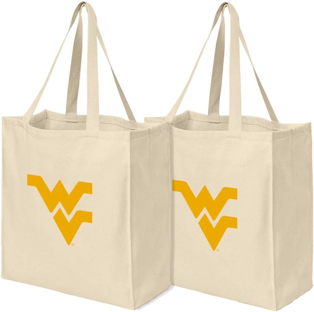 Reusable West Virginia University Shopping Bags or WVU Grocery Bag 2Pc SET NATURAL COTTON