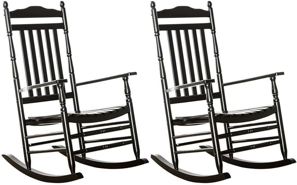 Outdoor Patio Rocking Chairs Set of 2 Porch Wooden Comfy Rockers for Adult Furniture Indoor Outside Camping Balcony Garden Backyard Lawn and Bistro, Black
