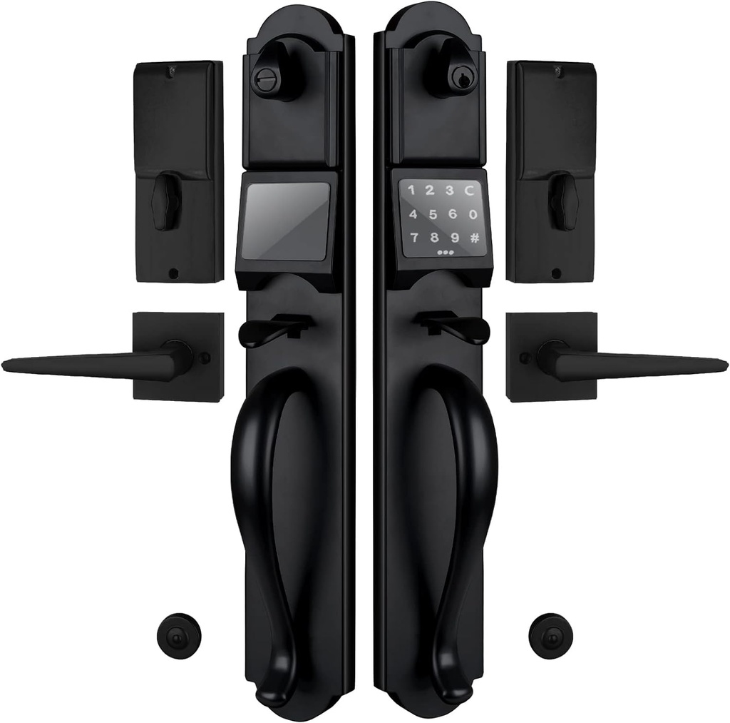 Keyless Entry Door Lock Set, Heavy Duty Smart Double Door Handleset with Touchscreen Keypad, Electronic Keyed &Dummy Exterior Door Lock Set, Right Handed, 17.52'' Length