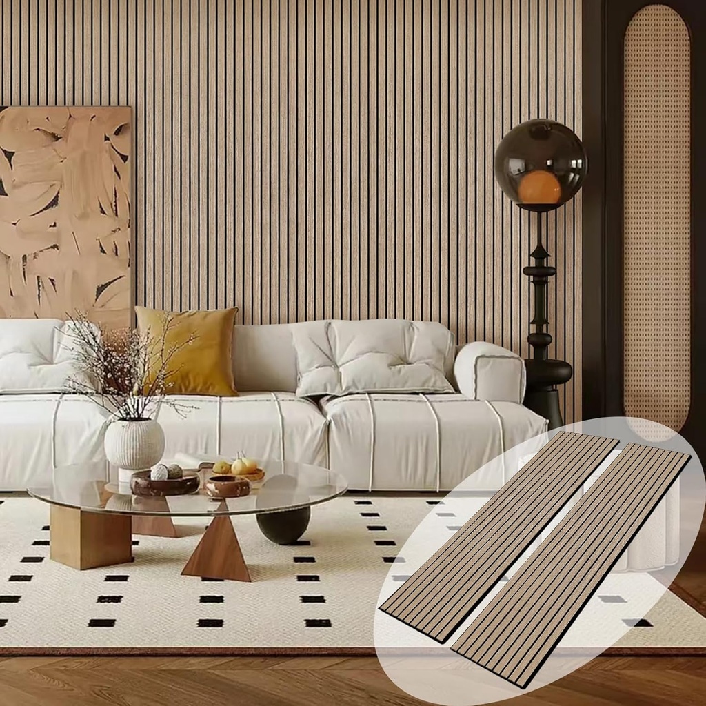 Acoustic Wood Wall Panels, 2 PCS Slat Wall Panels - Walnut Veneer Soundproof Panels for Home & Office, 94.5" Extra-Long Easy Peel & Stick Panels for Walls (11.8"W x 94.5"L)