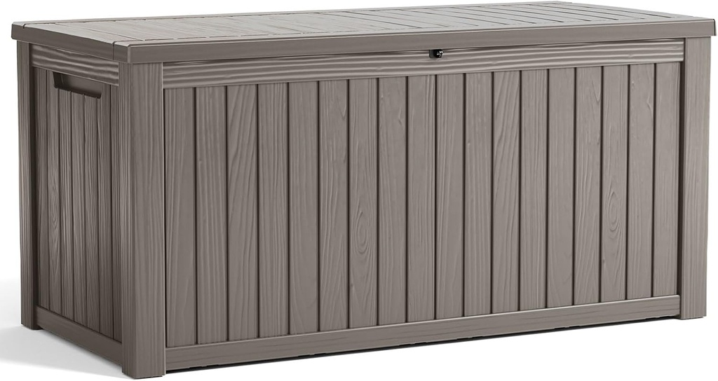 Vixzen 200 Gallon Resin Deck Box, Lockable Outdoor Storage Box for Patio Cushions Storage Furniture,Garden Tools, Pool Supplies, Weatherproof and UV Resistant- Grey