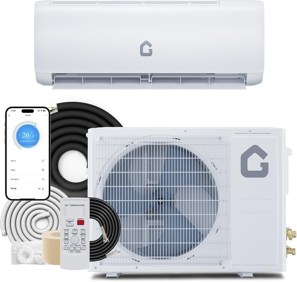 GarveeLife 12000 Btu Mini Split Air Conditioner & Heater, Wifi Enabled Mini Split AC with Heat Pump, 17 SEER2 Energy-Efficient Inverter, Installation Kit, Cools Up to 750 Sq.Ft (230V), White