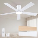 52 Inch White Flush Mount Ceiling Fan with Light, 3CCT Dimmable LED, 6-Speed Remote Control, Reversible Motor,Quiet Low Profile Energy-Efficient for Bedroom & Living Room,ETL Listed