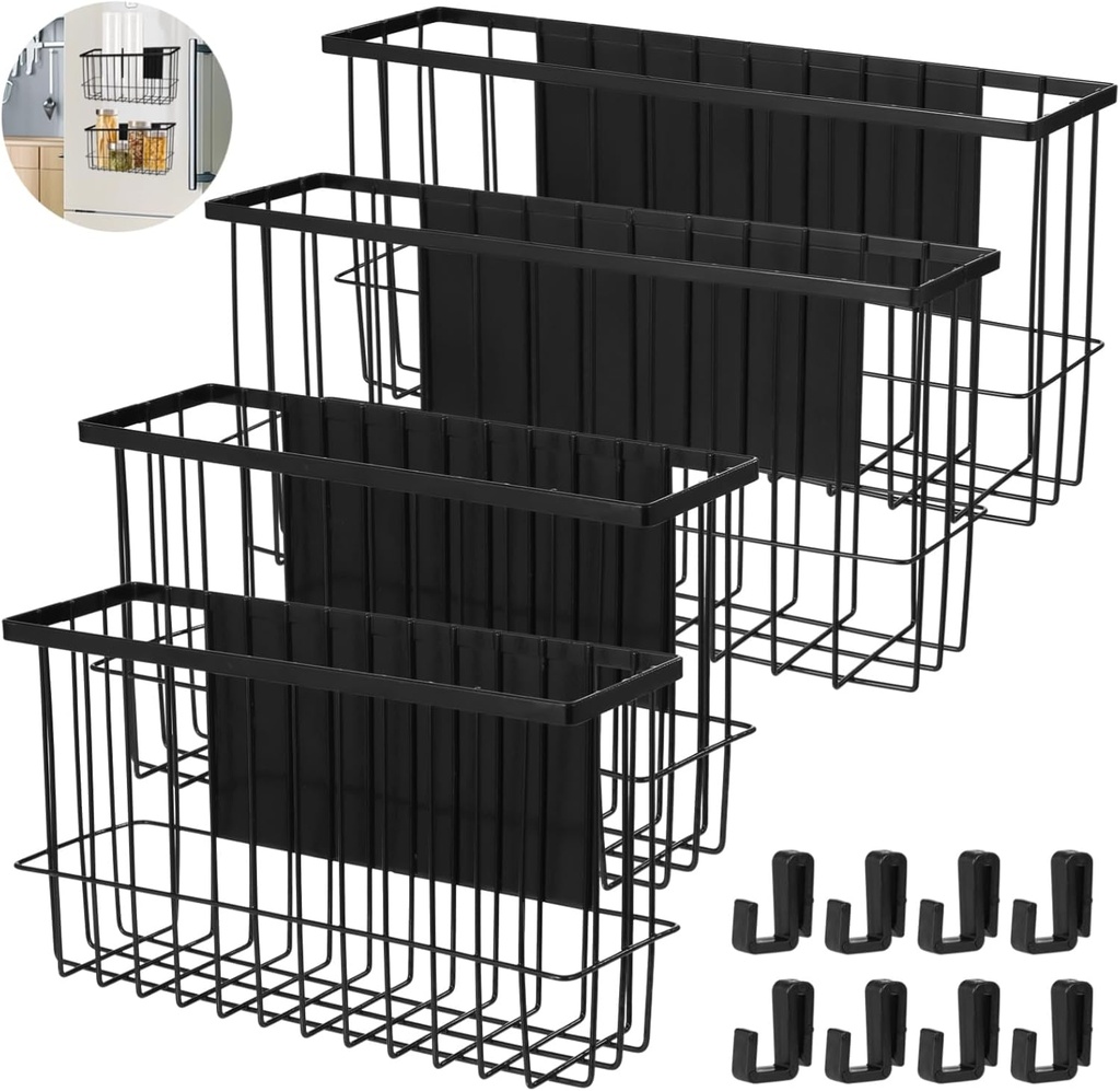 4 Pcs Adsorbent Baskets Organizer for Fridge - Large & Small Storage Racks with Hanging Hooks, Space-Saving Refrigerator Organizers, Adsorbent Holders for Kitchen