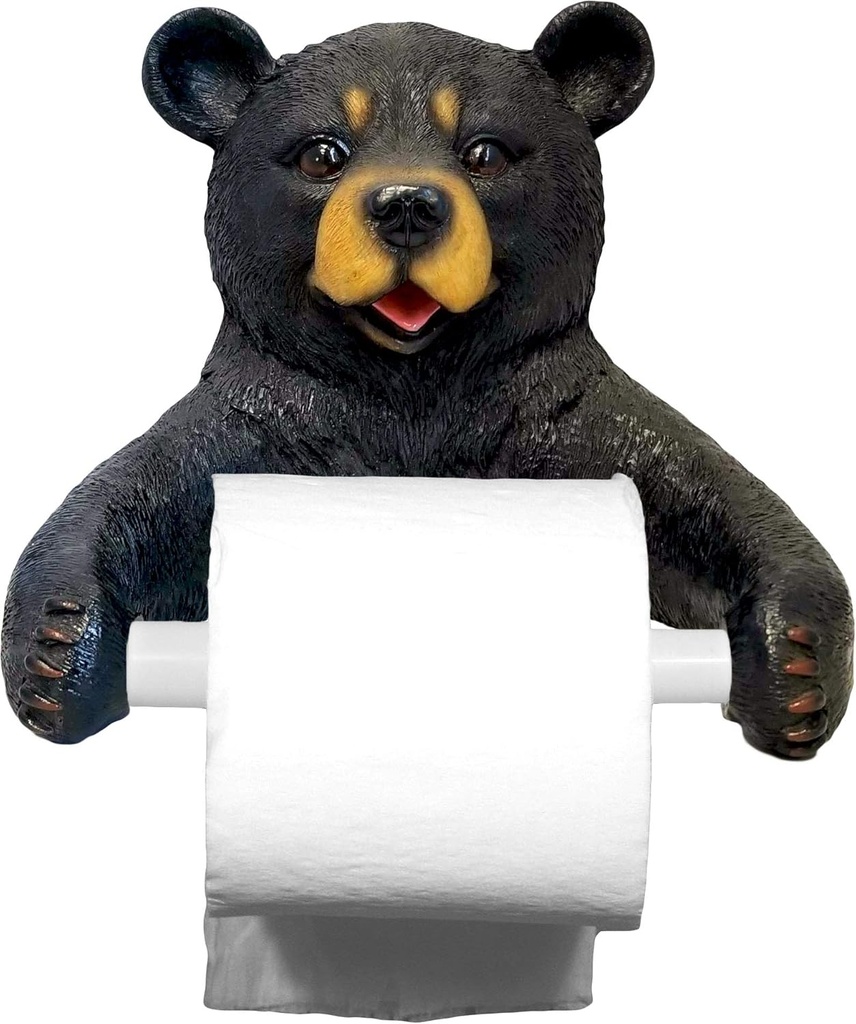 DWK 8-inch Hugo Holder Black Bear Toilet Paper Holder Rustic Woodland Forest Themed Kitchen Bathroom Cabin Decor