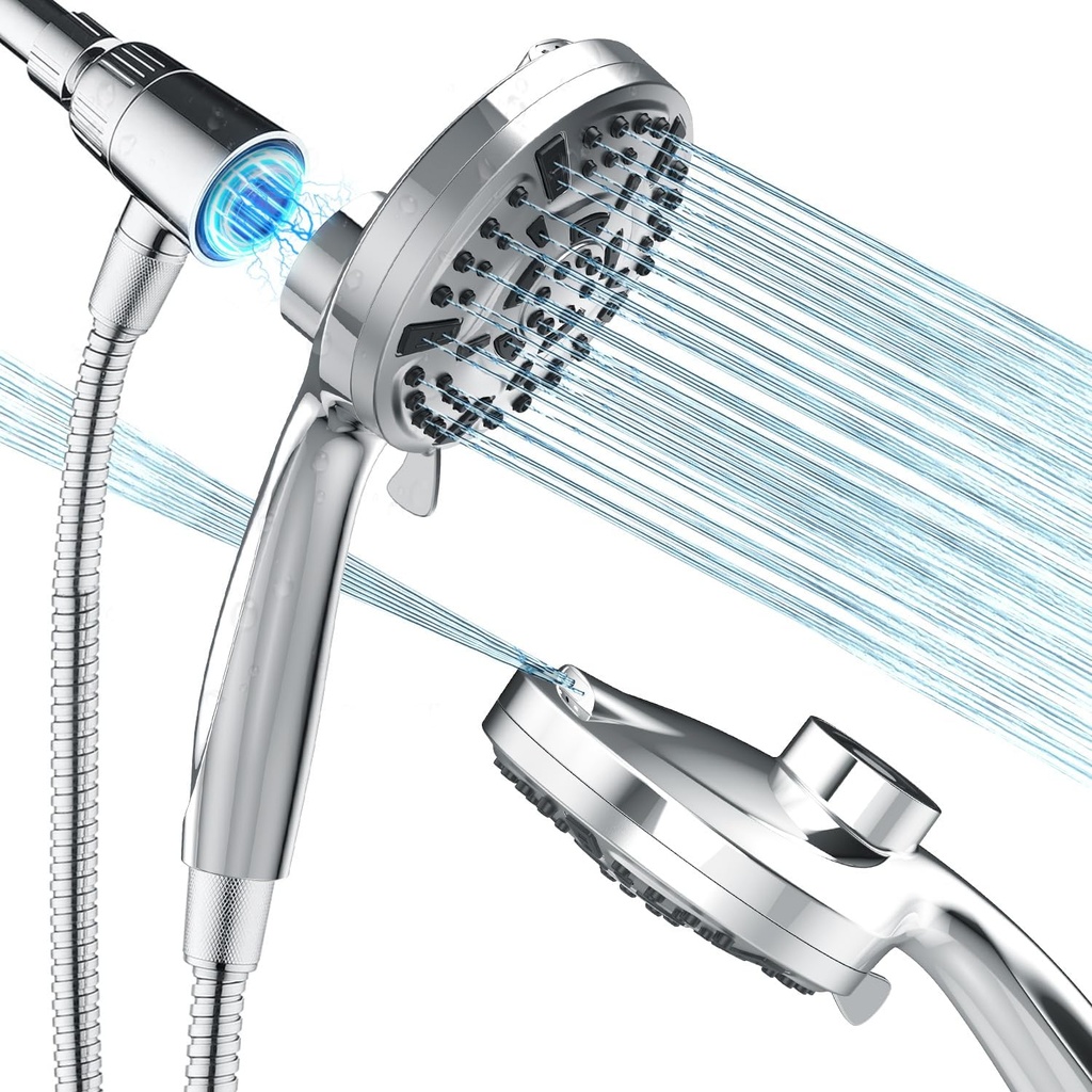 Magnetic Handheld Shower Head with Filter, 10 Spray Modes High Pressure Detachable Shower, ABS Chrome Bathroom Showerhead with Separate Cleaning Nozzle for Easy Installation
