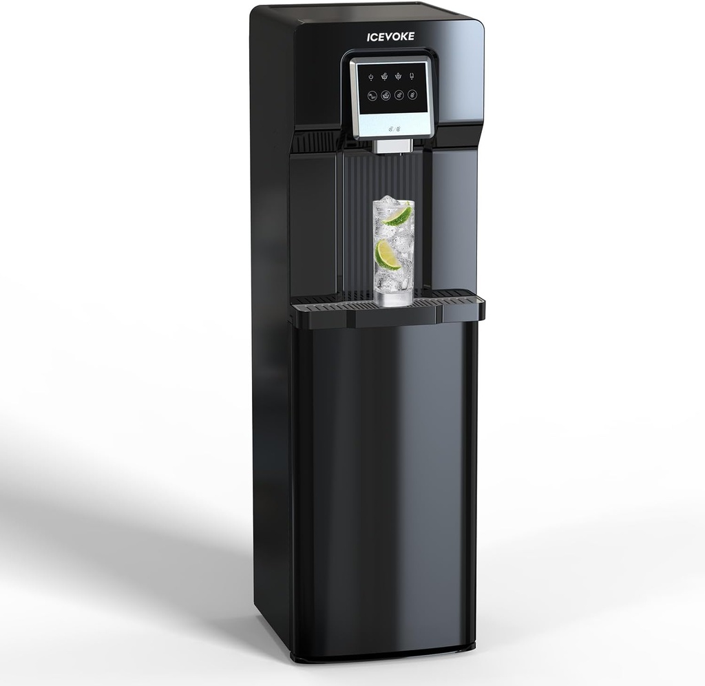 2-in-1 Bottom Loading Water Dispenser with Ice Maker for 3 or 5 Gallon Bottle, Built-in Bullet Ice Machine Cold Room Water Cooler Indoor, 18lbs/24H, NO HOT Water