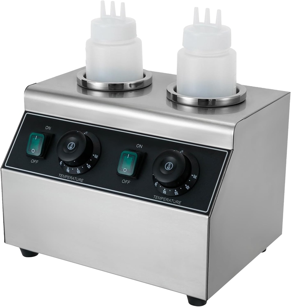 Electric Sauce Warmer Heater, 2 Grids Hot Fudge Warmer Dispenser, Commercial Nacho Cheese Dispenser with 2 Bottles, Jam Chocolate Caramel Sauce Heat Preservation Machine 86-176 ℉