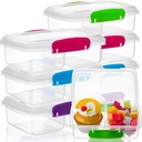8 Pcs Plastic Snack Containers with Lids 2 Compartment Small Food Container Stackable Snack Bins for Bento Lunch Containers Divided Collection Food Storage L, 4 Colors