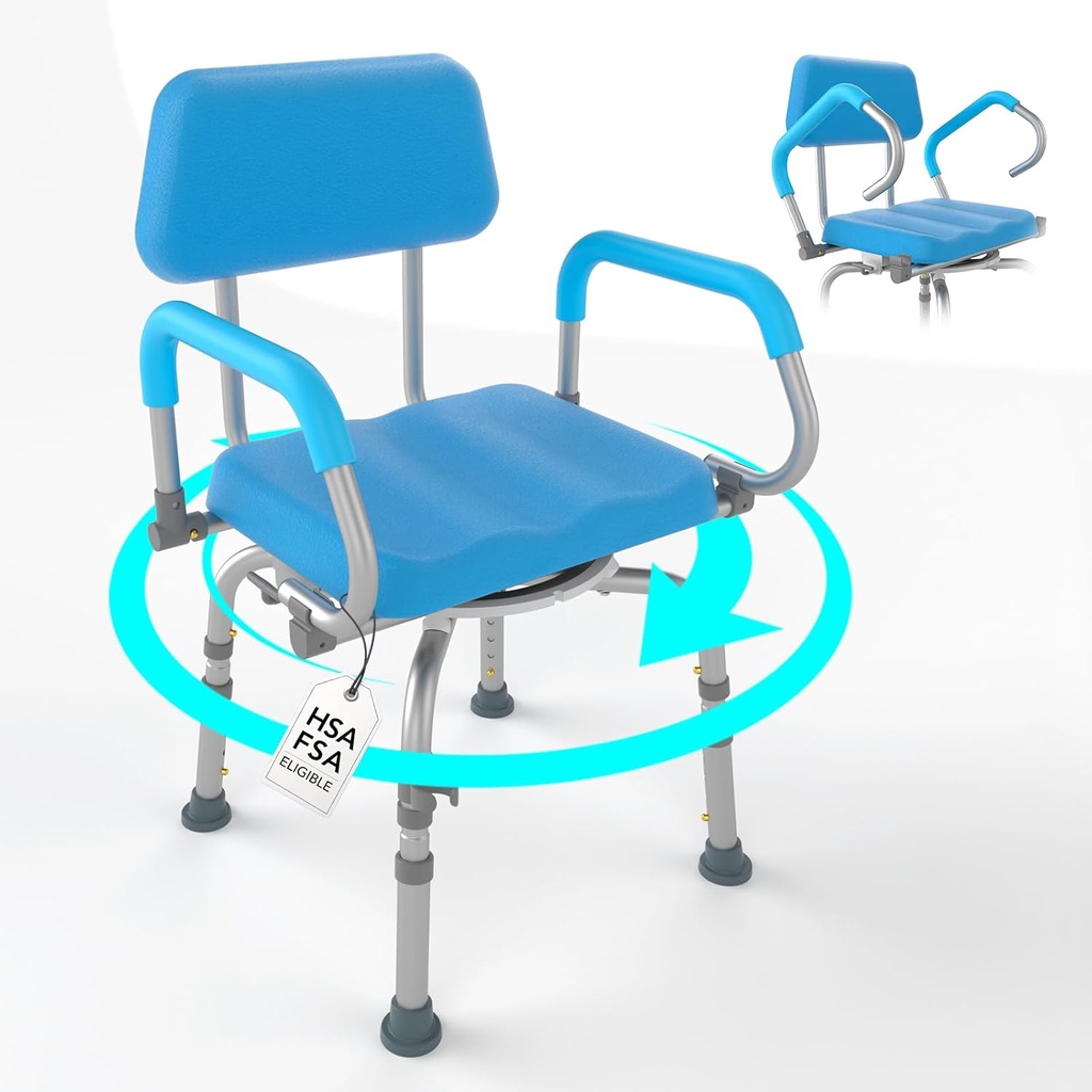 FSA/HSA Eligible 360° Swivel Shower Chair for Inside Shower, Adjustable Shower Seat with Pivoting Arm Bath Seat for Bathtub, Handicap Bathtub Chair for Senior Elderly Disabled, 4Level Height