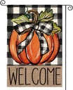 AVOIN colorlife Fall Pumpkin Welcome Garden Flag Double Sided, Autumn Thanksgiving Holiday Harvest Buffalo Plaid Yard Outdoor Decoration 12x18 Inch