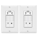 TOPGREENER Dual Tech Humidity Sensor Switch, Infrared PIR Motion & Air Moisture Detection, Bathroom Fan & Light Control, Adjustable Timing, Neutral Wire Required, UL Listed, TDHOS5-2PCS, White 2 Pack