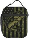 Camo Bass Fish American Flag Lunch Box - Insulated Lunch Bags for Boys/Girls/Women/Men Detachable Handle Lunchbox Meal Tote Bag