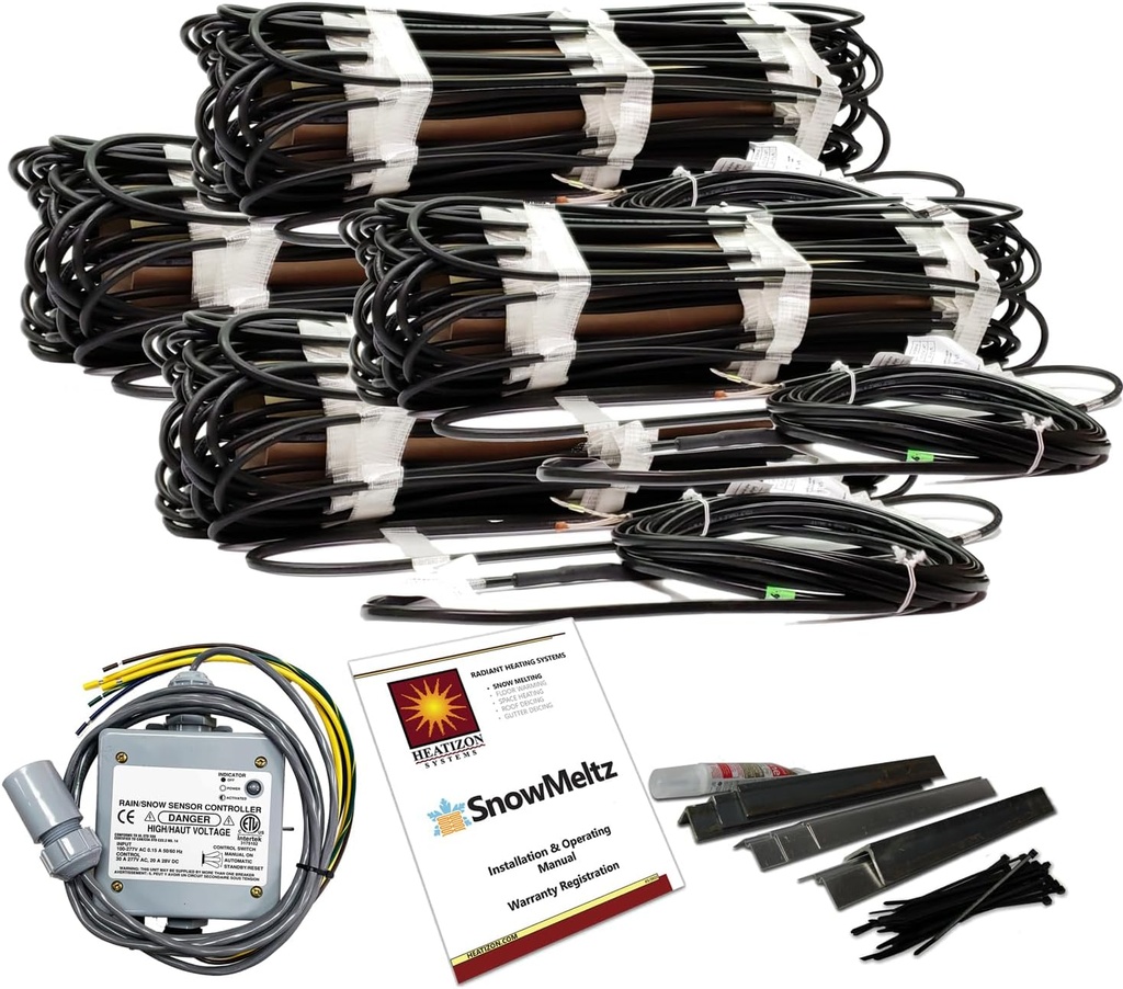 Large Area Heated Driveway System - 300 Sqft, 2x30 Amps, 240V, 37 Watts per Sqft Heated Snow Melting Mats Outdoor Driveway Heater for Snow Melting Mats Walkway, Auto Moisture & Temperature Activator