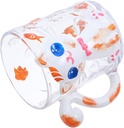 Unomor Cute Cat Design Glass Mug Decorative Cartoon Water Cup for Tea and for Breakfast Shops Restaurants